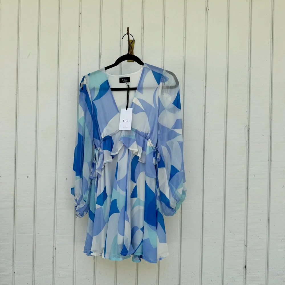 VICI Blue and White Patterned Dress - Picture 5 of 7